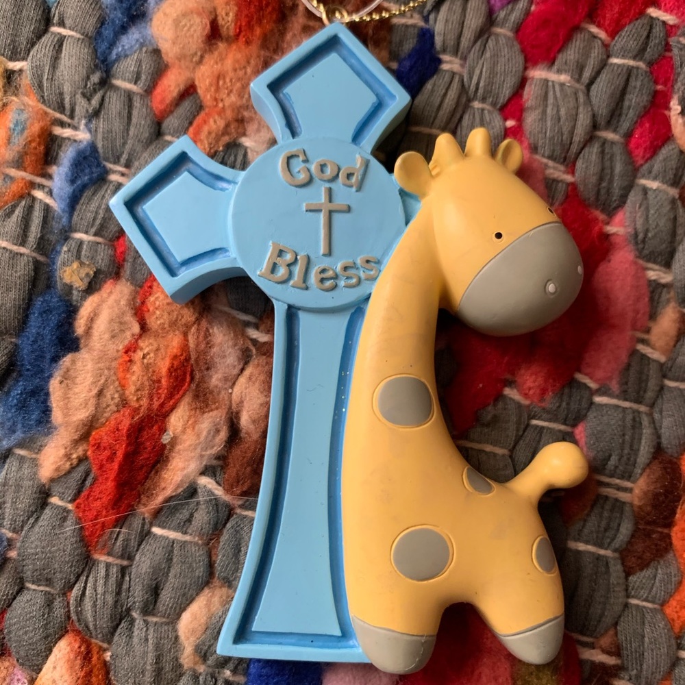 NWT baby boy ornament God bless giraffe! (2)